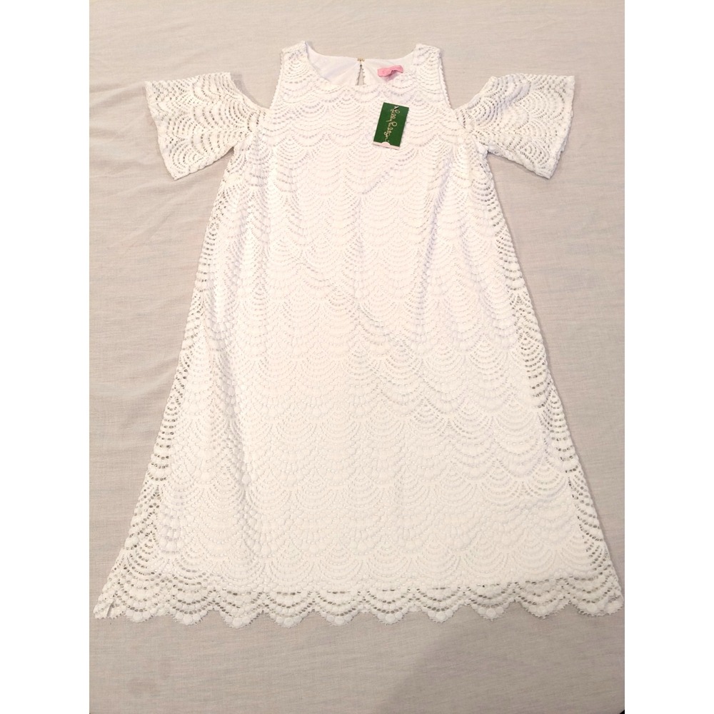 NEW Lilly Pulitzer Somerset Dress Sz: M Nylon Scalloped Lace Lined Cold Shoulder - Picture 11 of 16